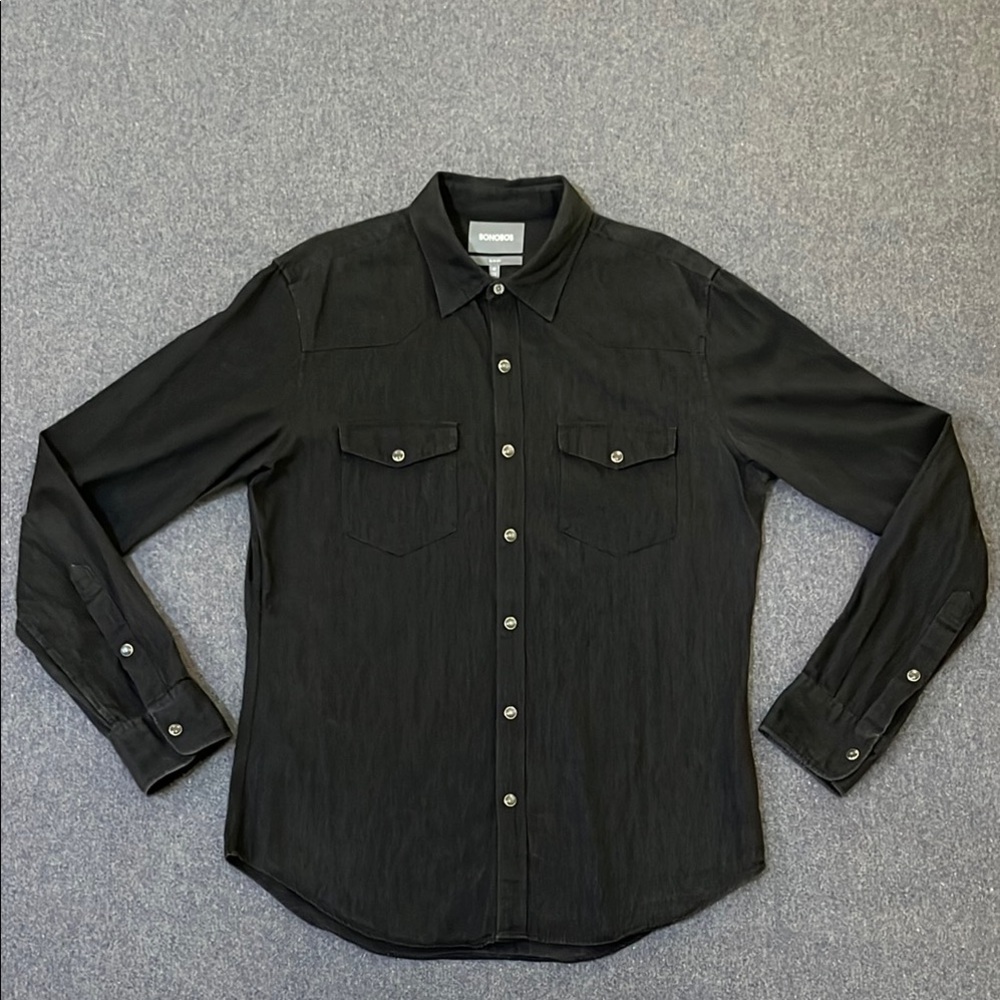 Bonobos Slim Fit Men’s Black Denim Pearl Snap Western Shirt - M